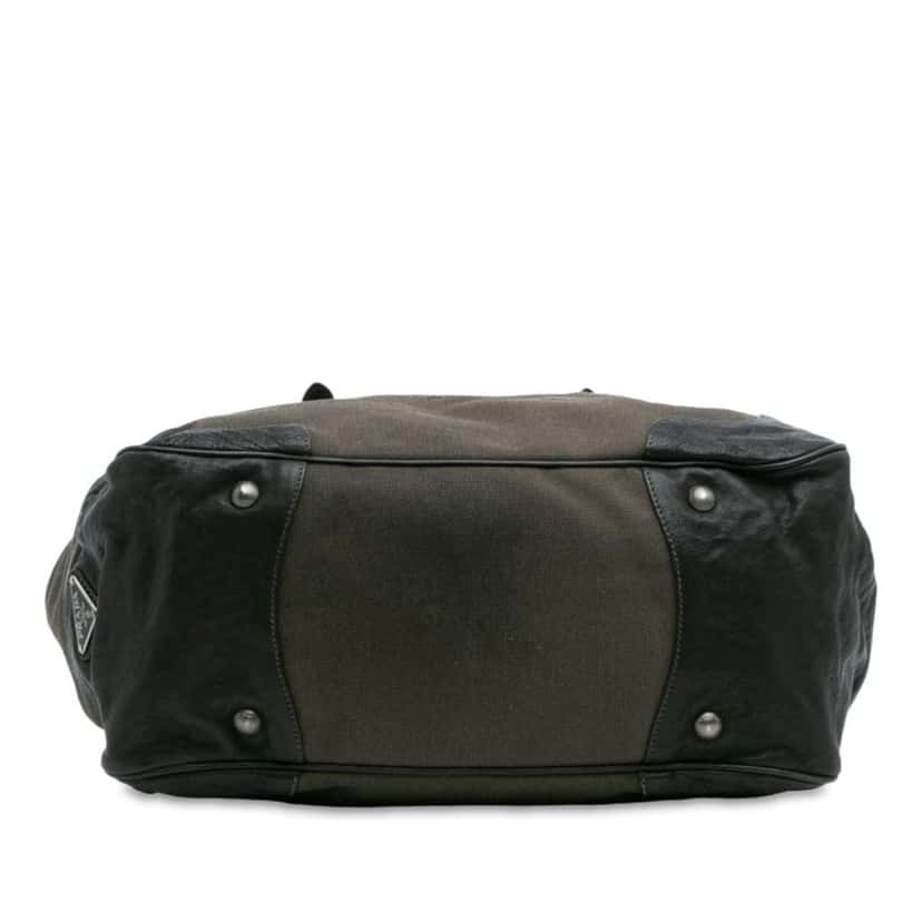Prada Leather Trimmed Canvas Canapa Logo Frame Tote Brown Canvas Good condition - Inside View