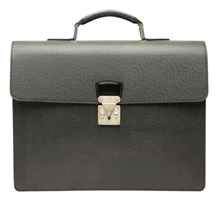 Louis Vuitton Taiga Moskova Briefcase Black Leather Fair condition - Front View