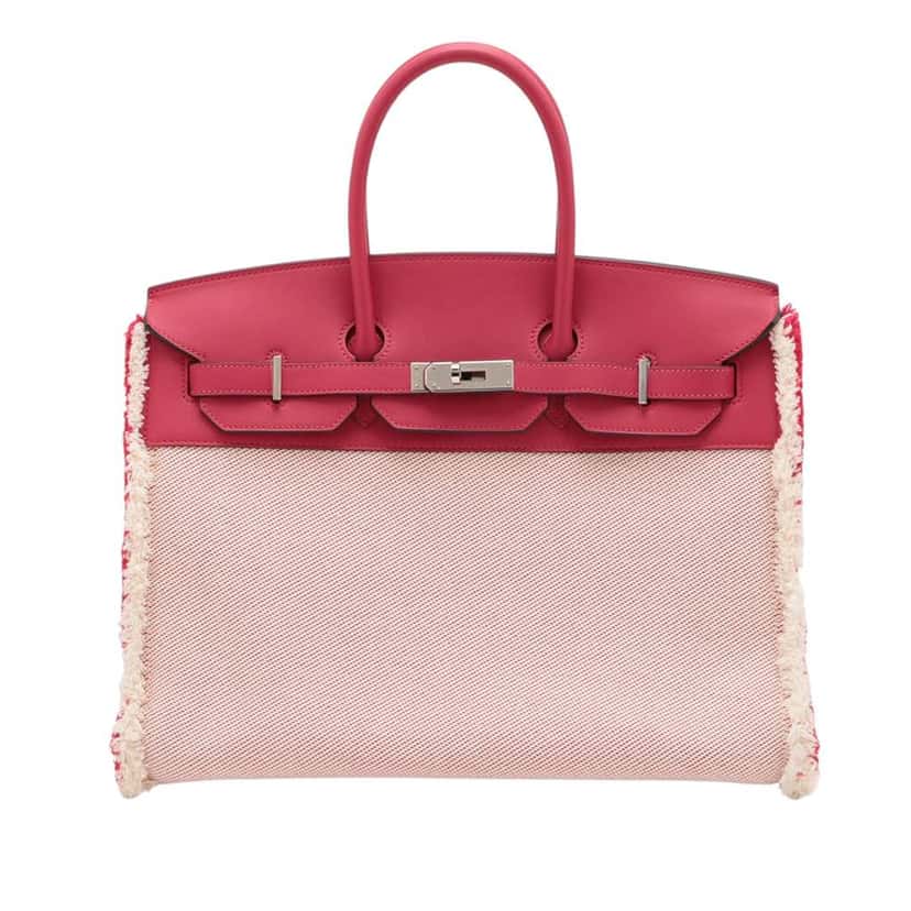 Hermès Toile H and Swift Fray Fray Birkin 35 Pink Canvas Good condition - Front View