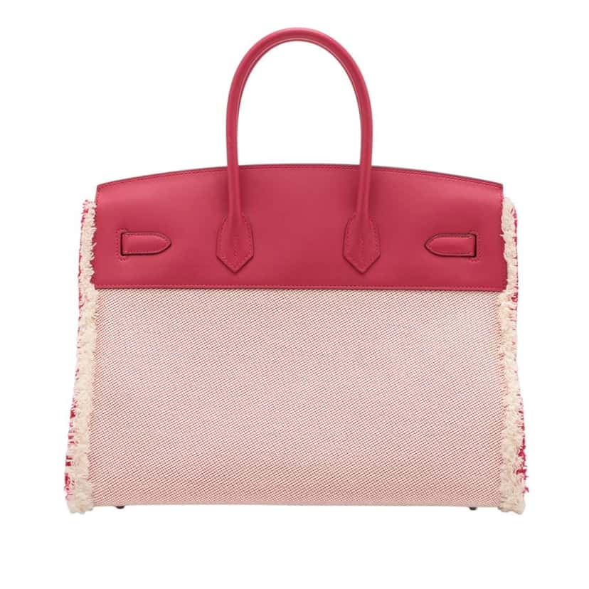 Hermès Toile H and Swift Fray Fray Birkin 35 Pink Canvas Good condition - Back View