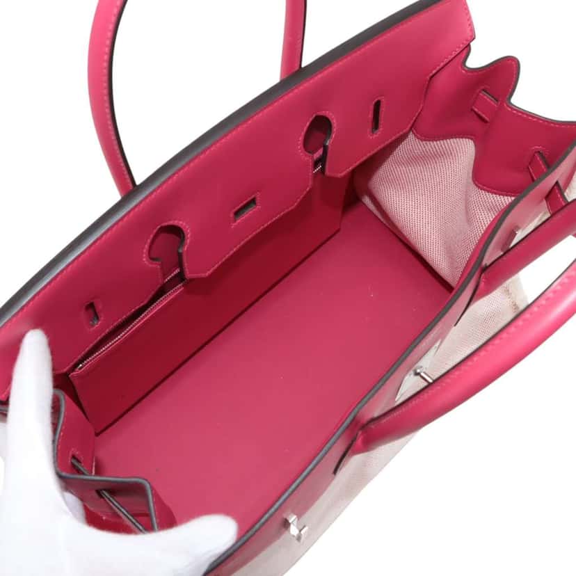 Hermès Toile H and Swift Fray Fray Birkin 35 Pink Canvas Good condition - Inside View