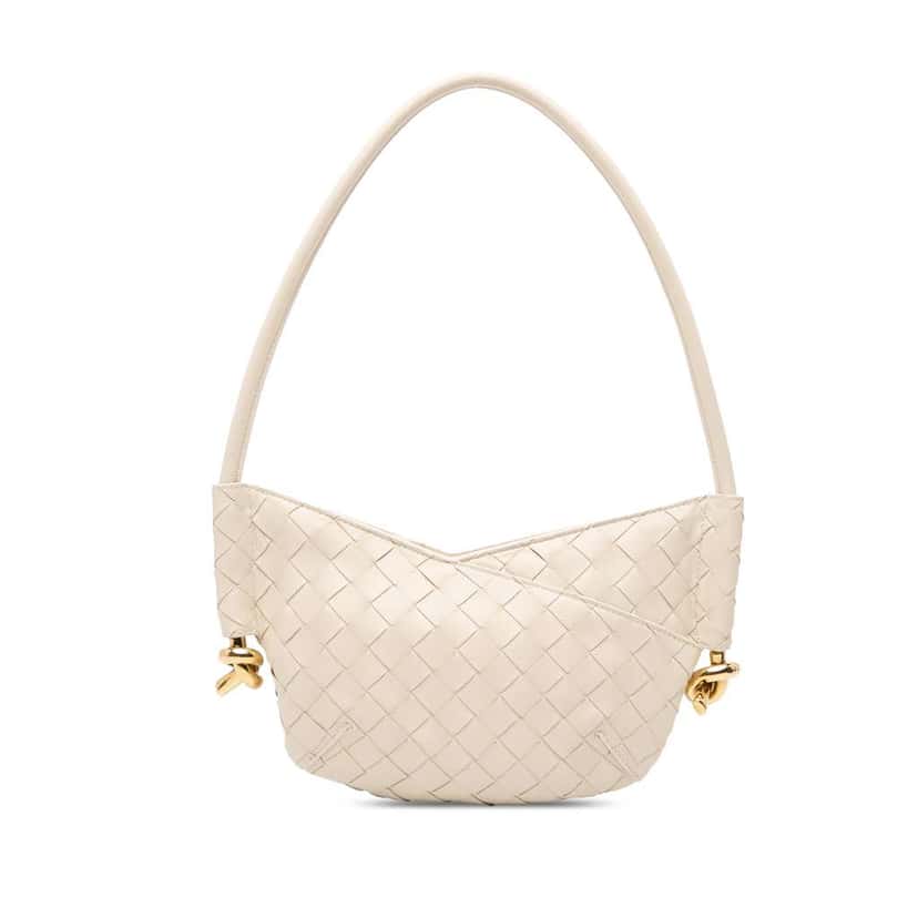 Bottega Veneta Baby Lambskin Intrecciato Solstice Shoulder Bag White Leather Good condition - Front View
