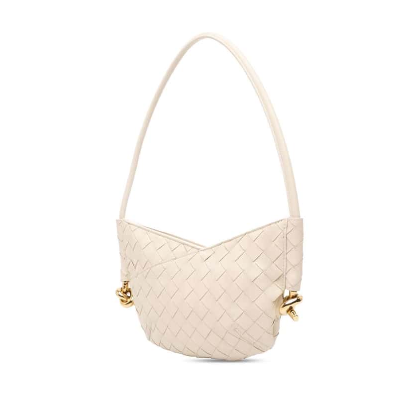 Bottega Veneta Baby Lambskin Intrecciato Solstice Shoulder Bag White Leather Good condition - Back View
