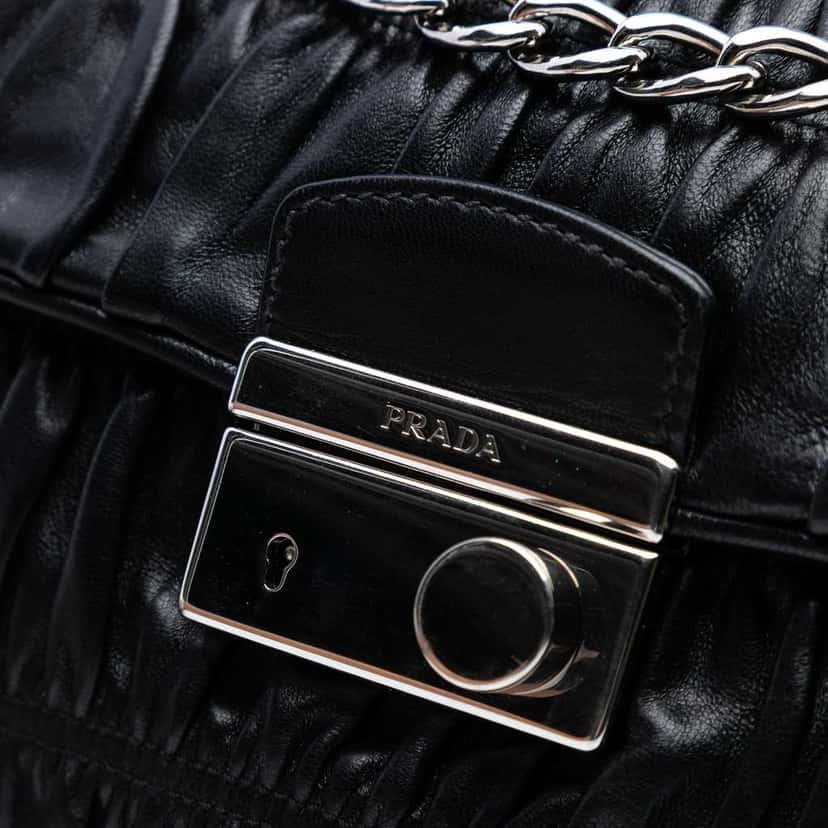 Prada Medium Nappa Gaufre Sound Lock Shoulder Bag Black Leather Good condition - Box View