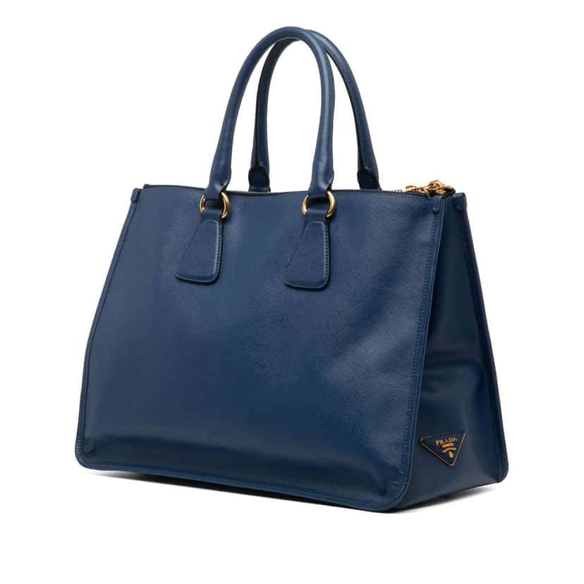 Prada Saffiano Double Zip Open Convertible Tote Blue Leather Very good condition - Back View