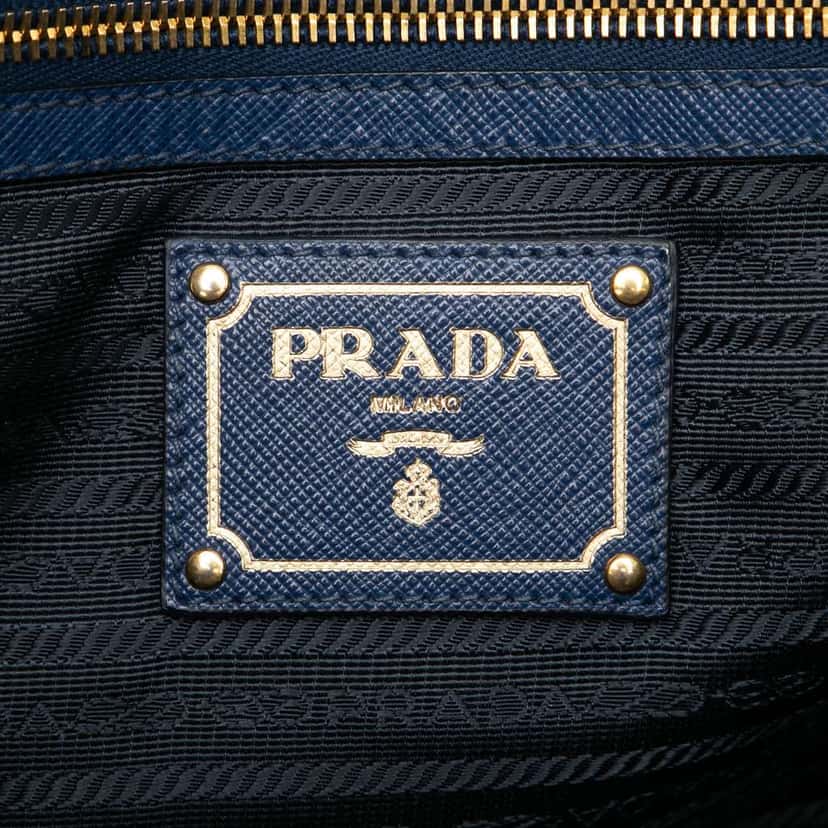 Prada Saffiano Double Zip Open Convertible Tote Blue Leather Very good condition - Box View