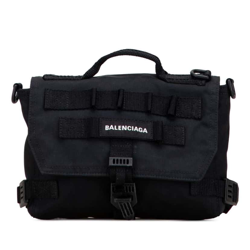 Balenciaga Small Recycled Nylon Army Messenger Bag Black Polyester Good condition - Front View
