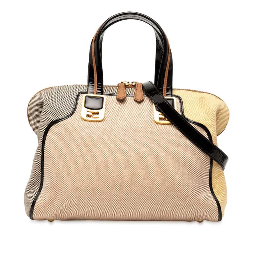 Fendi Small Canvas Colorblock Chameleon Satchel Brown Canvas Very good condition - Front View