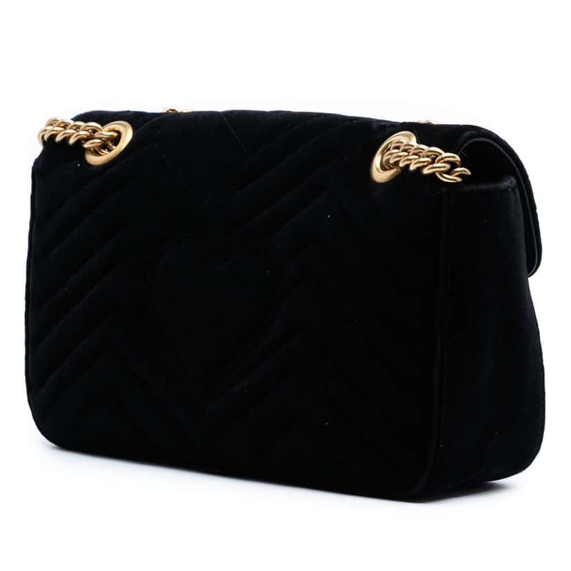 Gucci Medium GG Marmont Matelasse Velvet Sequin Embellished Shoulder Bag Black Velvet Good condition - Back View
