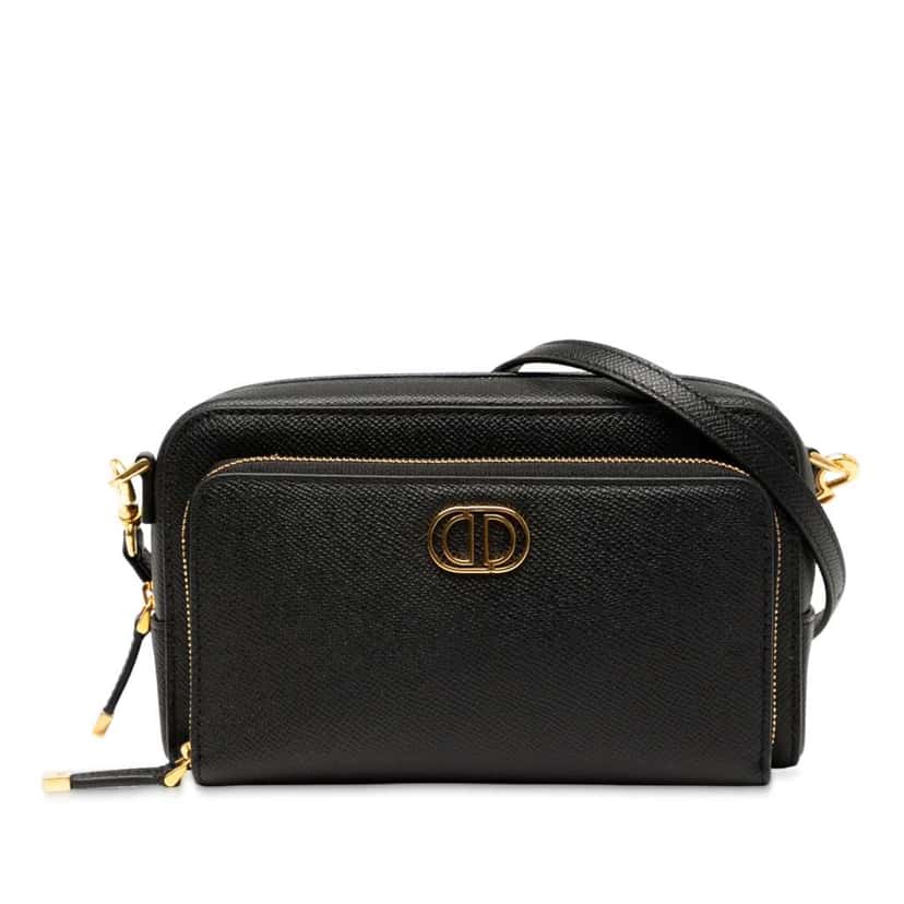 Dior Grained Calfskin Caro Double Pouch Black Leather Good condition - Front View