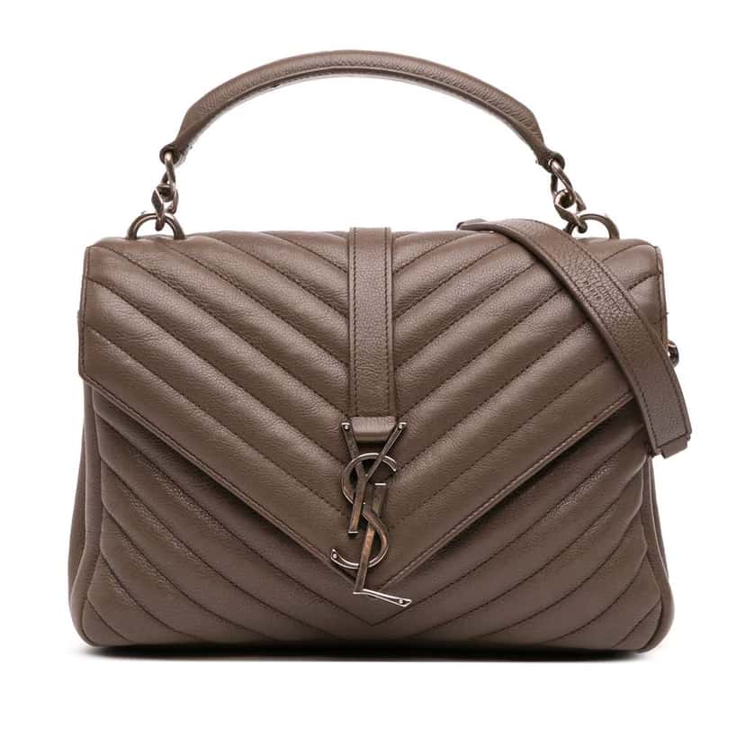 Saint Laurent Medium Quilted Chevron Sheepskin College Satchel Brown Leather Good condition - Front View
