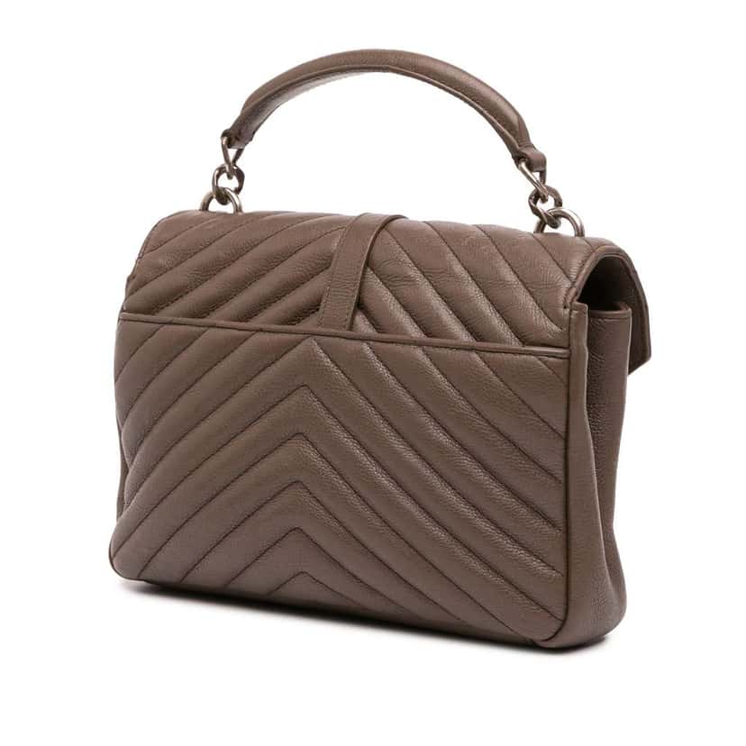 Saint Laurent Medium Quilted Chevron Sheepskin College Satchel Brown Leather Good condition - Back View