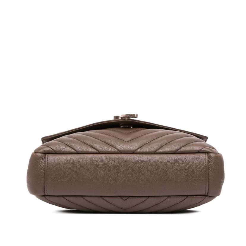 Saint Laurent Medium Quilted Chevron Sheepskin College Satchel Brown Leather Good condition - Inside View