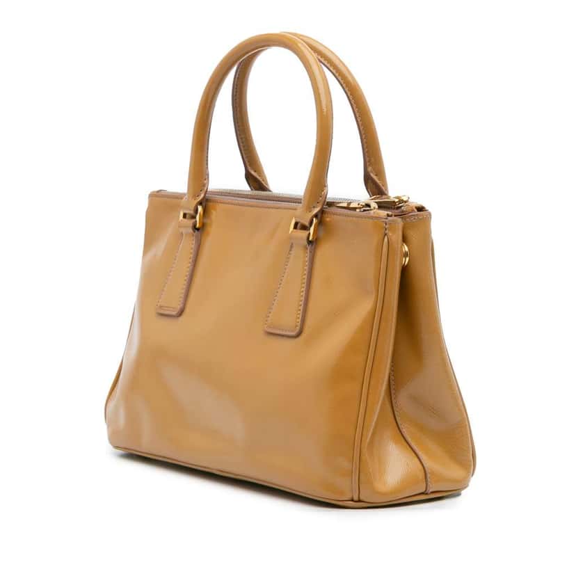 Prada Small Saffiano Vernice Galleria Double Zip Satchel Brown Leather Good condition - Back View