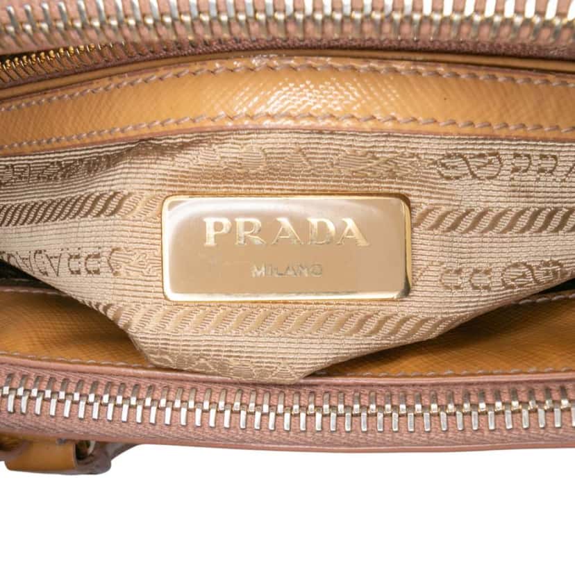 Prada Small Saffiano Vernice Galleria Double Zip Satchel Brown Leather Good condition - Box View