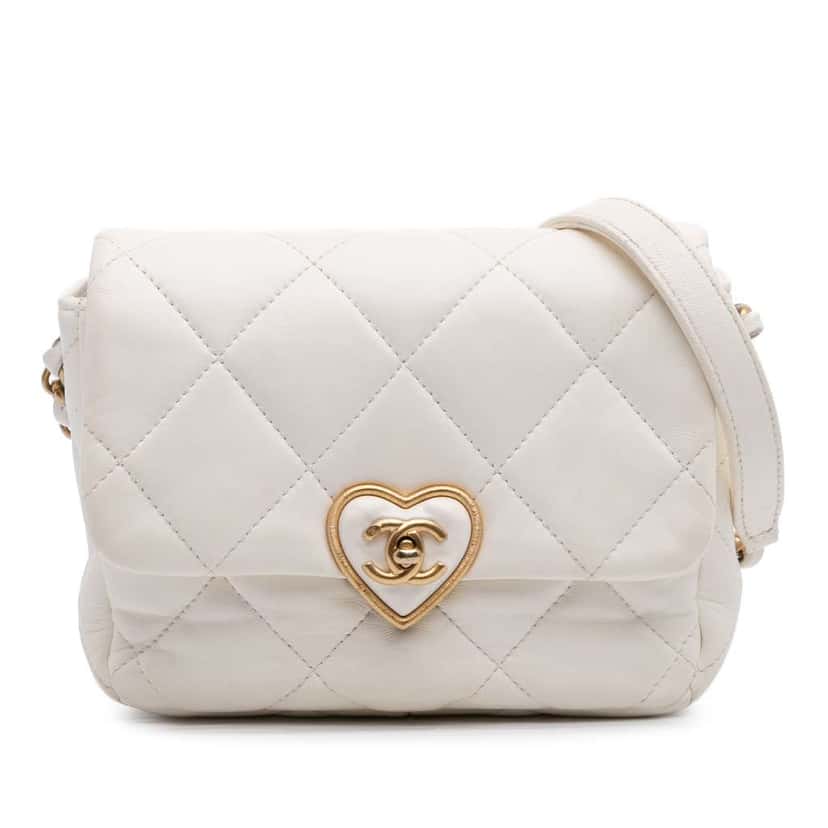 Chanel Mini Quilted Lambskin Acrylic Coco Love Flap White Leather Good condition - Front View
