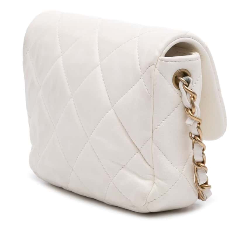 Chanel Mini Quilted Lambskin Acrylic Coco Love Flap White Leather Good condition - Back View
