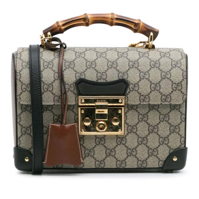 Gucci GG Supreme Bamboo Padlock Satchel Brown Canvas Good condition - Front View