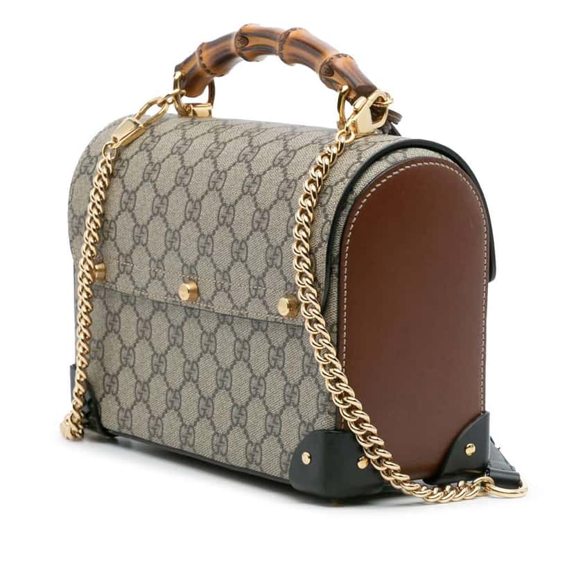 Gucci GG Supreme Bamboo Padlock Satchel Brown Canvas Good condition - Back View