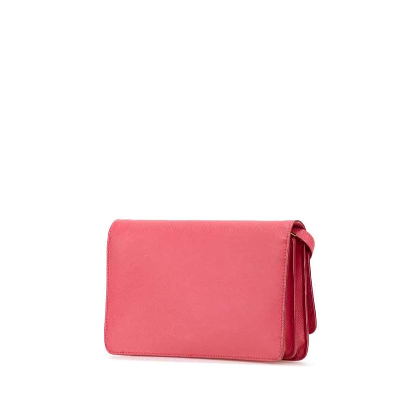 Prada Saffiano Lux Bow Wallet On Strap Pink Leather Good condition - Back View