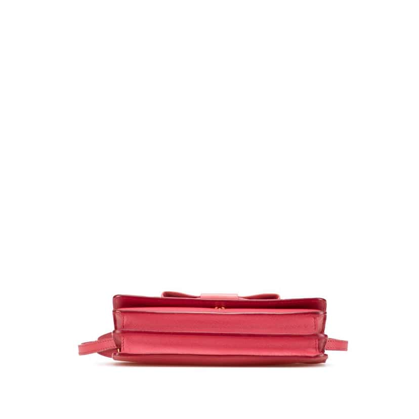 Prada Saffiano Lux Bow Wallet On Strap Pink Leather Good condition - Inside View