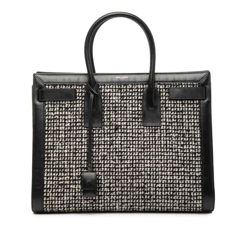 Saint Laurent Small Tweed Houndstooth Sac De Jour Satchel Black Tweed Very good condition - Front View