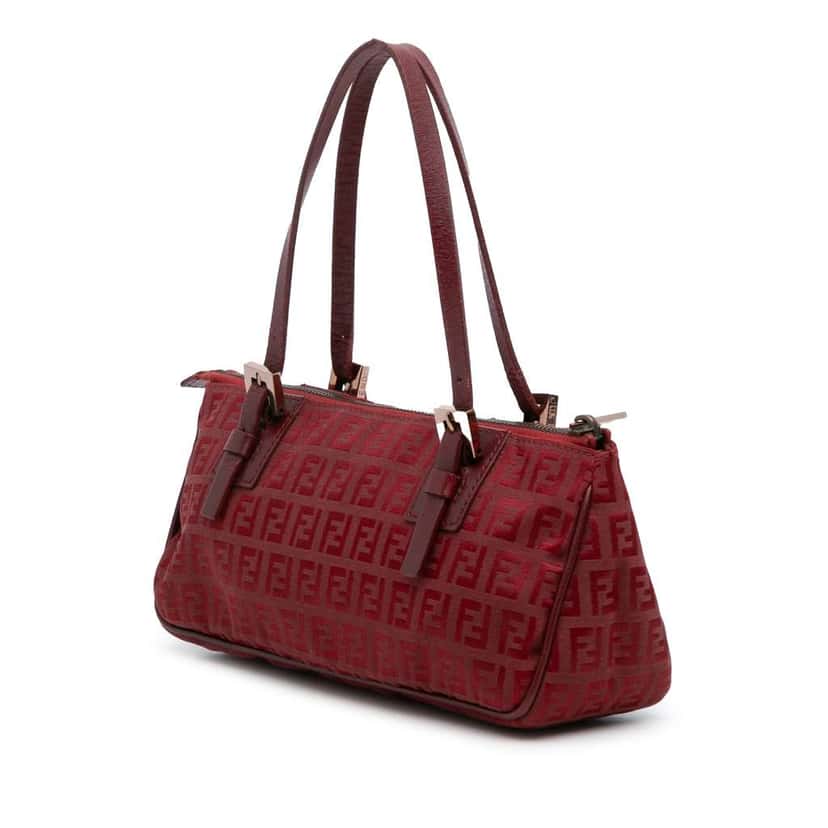 Fendi Zucchino Canvas Handbag Red Canvas Good condition - Back View