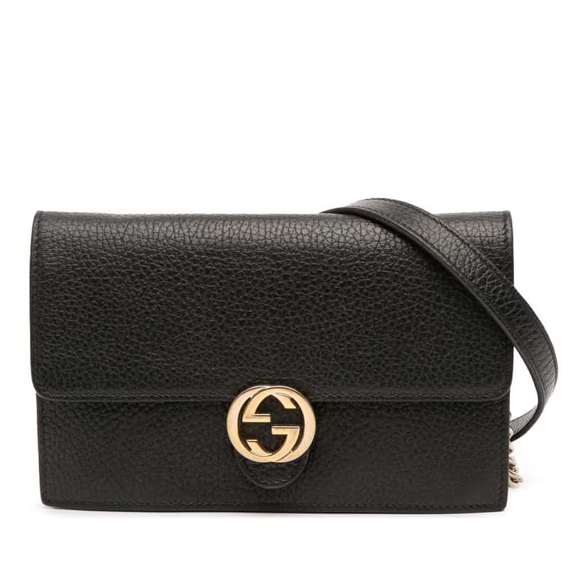 Gucci Leather Interlocking G Dollar Wallet on Chain Black Leather Good condition - Front View