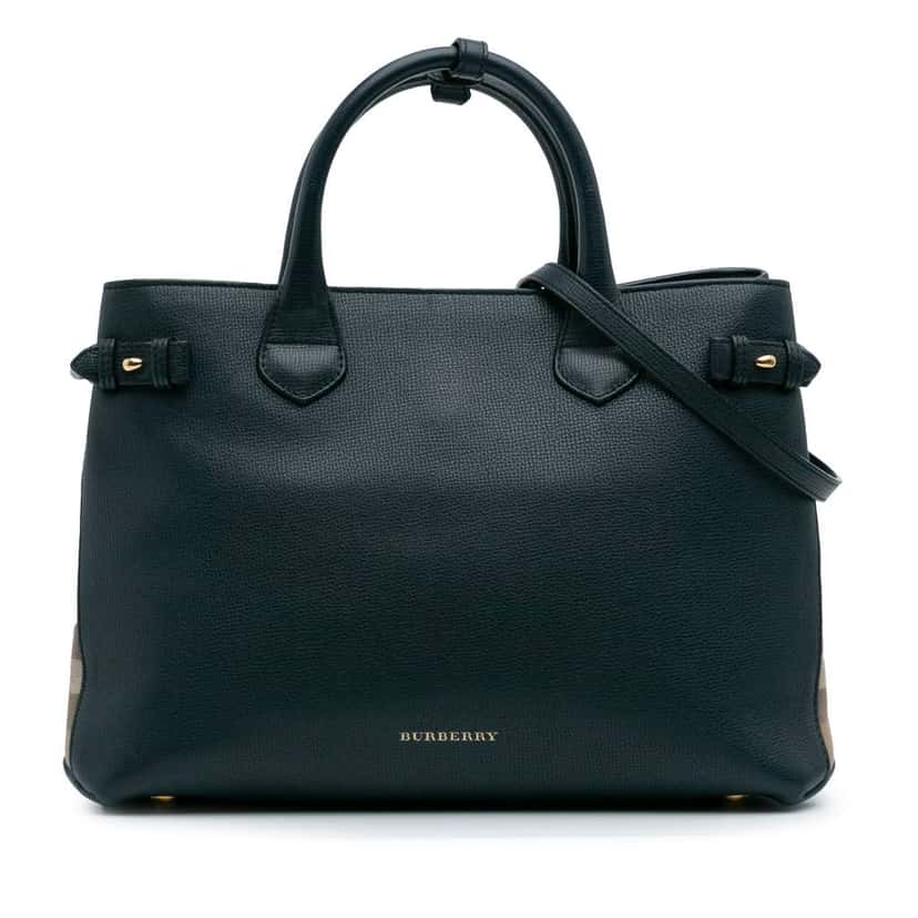 Burberry Medium Leather and House Check Banner Satchel Blue Leather Good condition - Front View