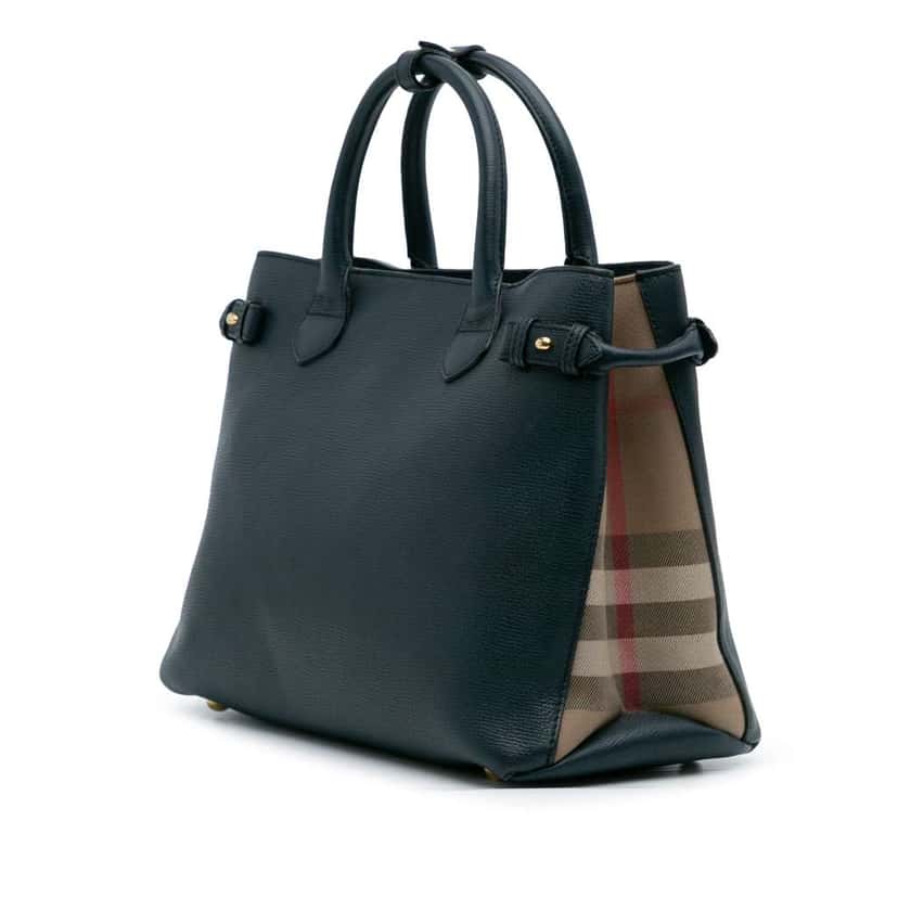 Burberry Medium Leather and House Check Banner Satchel Blue Leather Good condition - Back View