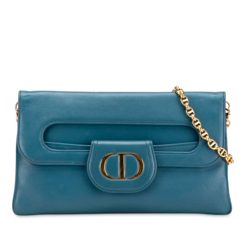 Dior Medium Calfskin DiorDouble Chain Bag Blue Leather Good condition - Front View