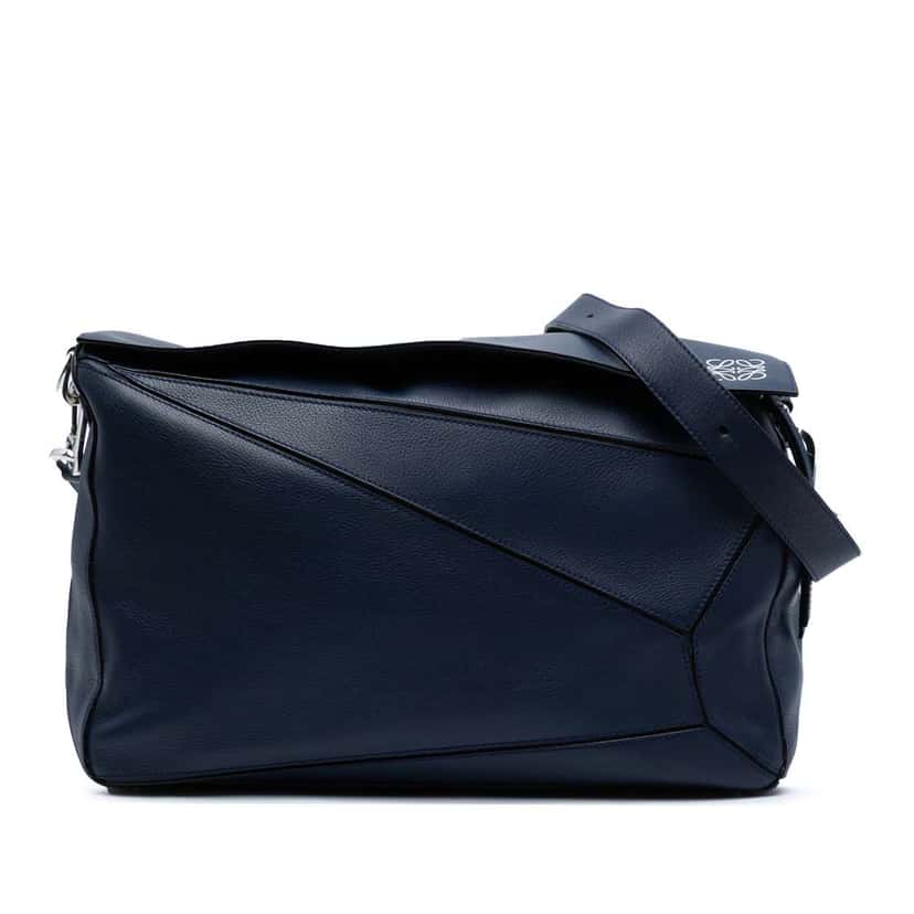 Loewe Large Calfskin Puzzle Satchel Blue Leather Good condition - Front View