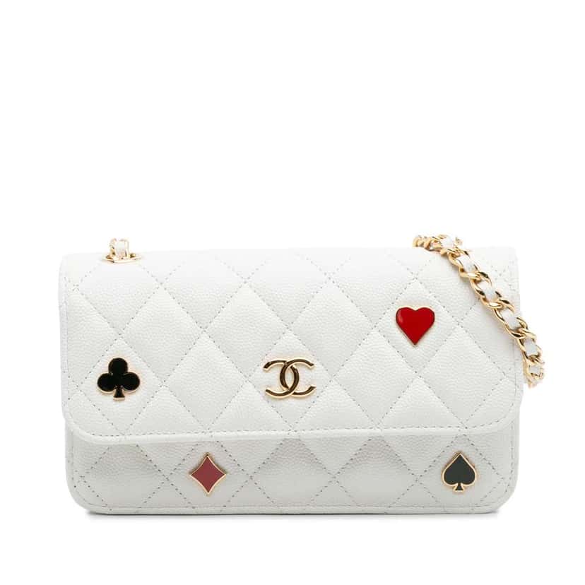 Chanel Quilted Caviar Coco Casino Phone Holder on Chain White Leather Good condition - Front View