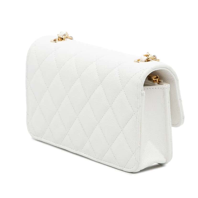 Chanel Quilted Caviar Coco Casino Phone Holder on Chain White Leather Good condition - Back View