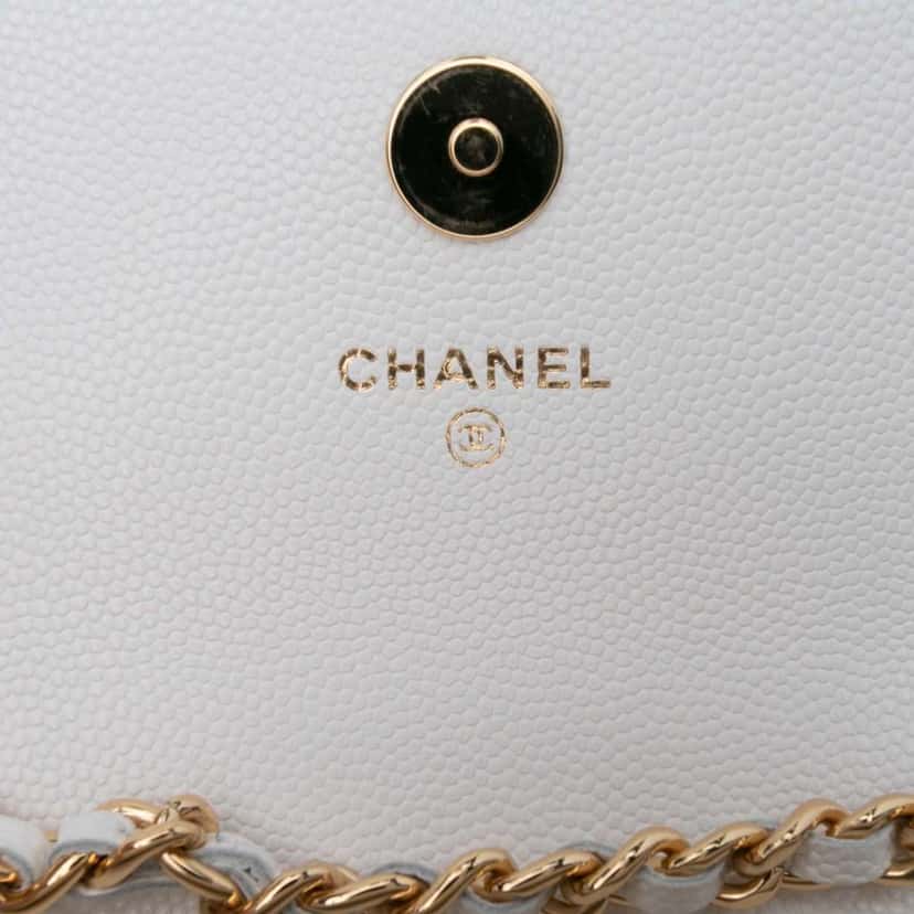 Chanel Quilted Caviar Coco Casino Phone Holder on Chain White Leather Good condition - Model View