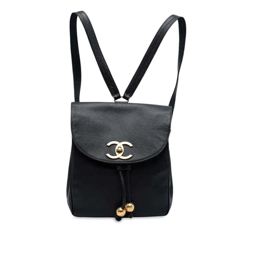 Chanel CC Caviar Turn Lock Backpack Black Leather Good condition - Front View
