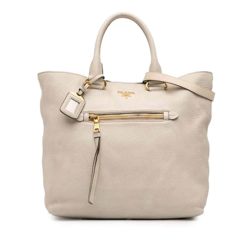 Prada Vitello Daino Front Pocket Tote White Leather Good condition - Front View