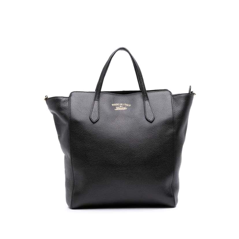 Gucci Leather Swing Convertible Tote Black Leather Good condition - Front View