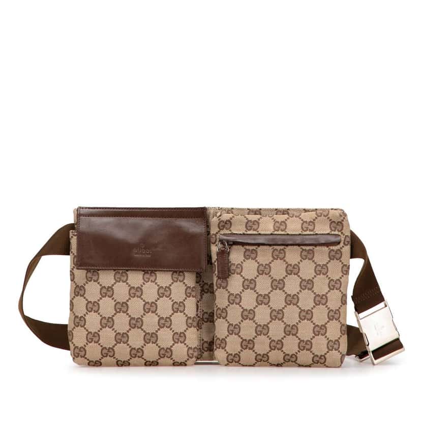 Gucci GG Canvas Double Pocket Belt Bag Brown Canvas Good condition - Front View
