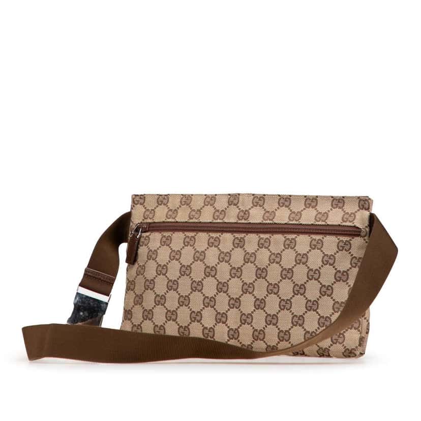Gucci GG Canvas Double Pocket Belt Bag Brown Canvas Good condition - Back View