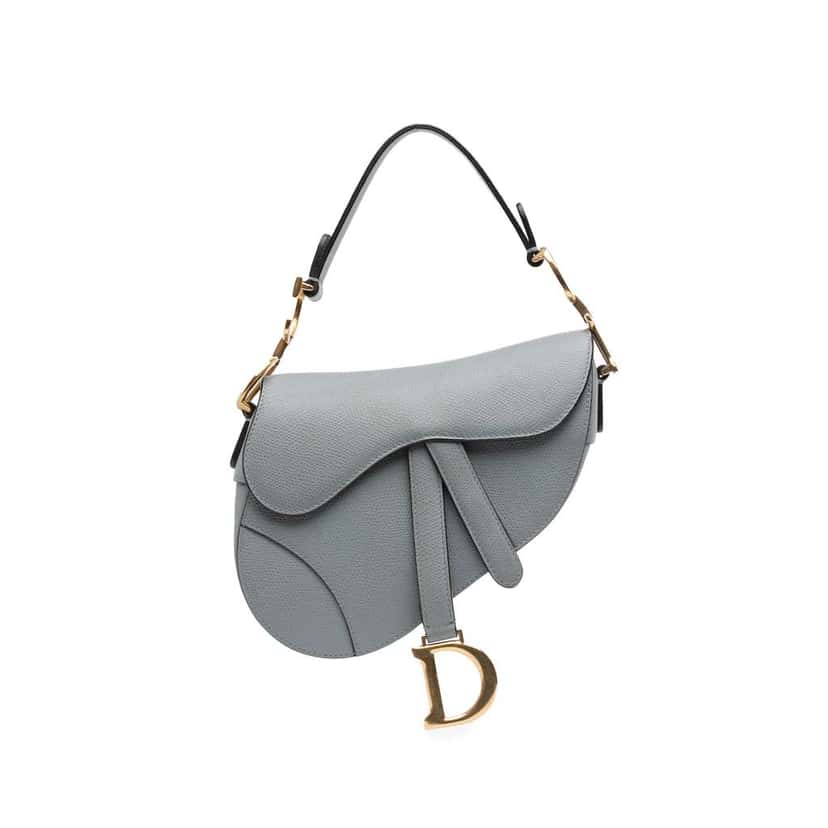 Dior Mini Grained Calfskin Saddle Bag Blue Leather Good condition - Front View