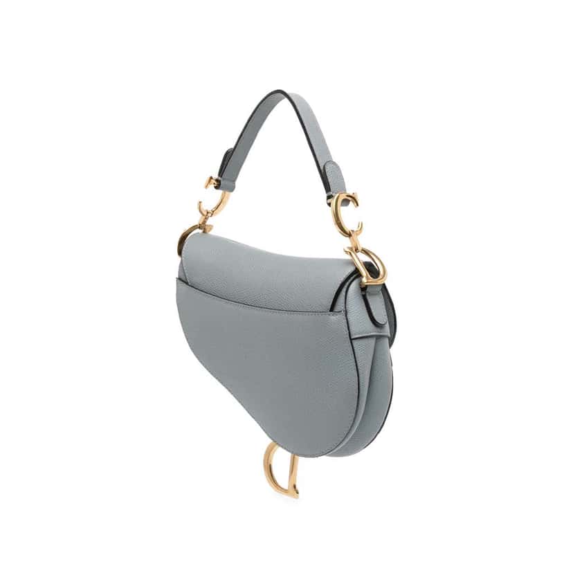 Dior Mini Grained Calfskin Saddle Bag Blue Leather Good condition - Back View