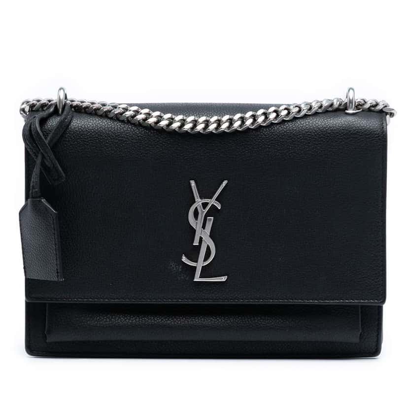 Saint Laurent Medium Grained Calfskin Monogram Sunset Crossbody Black Leather Good condition - Front View