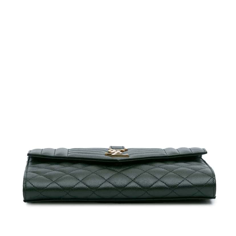 Saint Laurent Grain De Poudre Triquilt Monogram Envelope Clutch Green Leather Good condition - Inside View