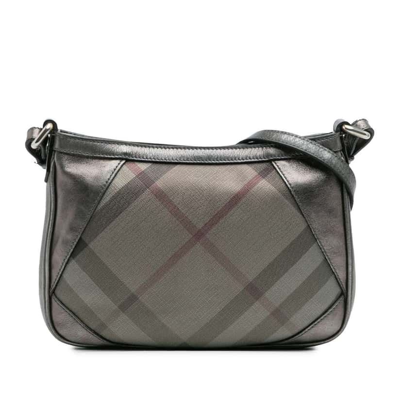 Burberry Shimmer Check Coated Canvas Crossbody Silver Canvas Good condition - Front View