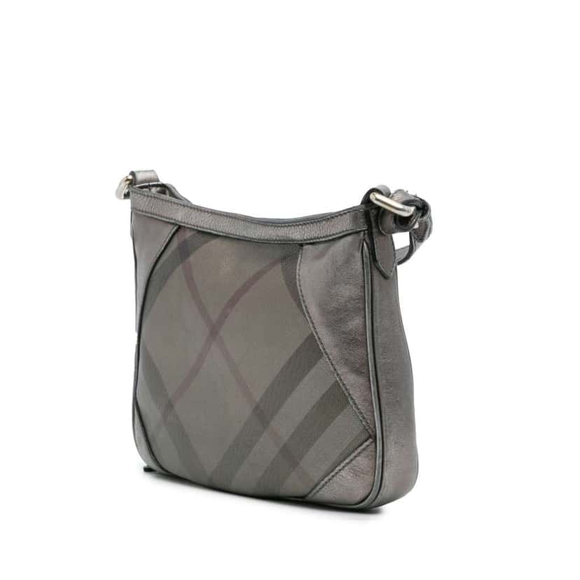 Burberry Shimmer Check Coated Canvas Crossbody Silver Canvas Good condition - Back View