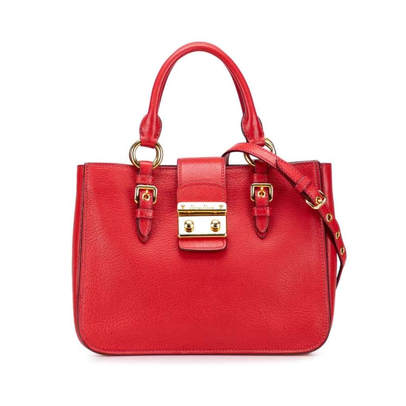 Miu Miu Goatskin Madras Satchel Red Leather Good condition - Front View