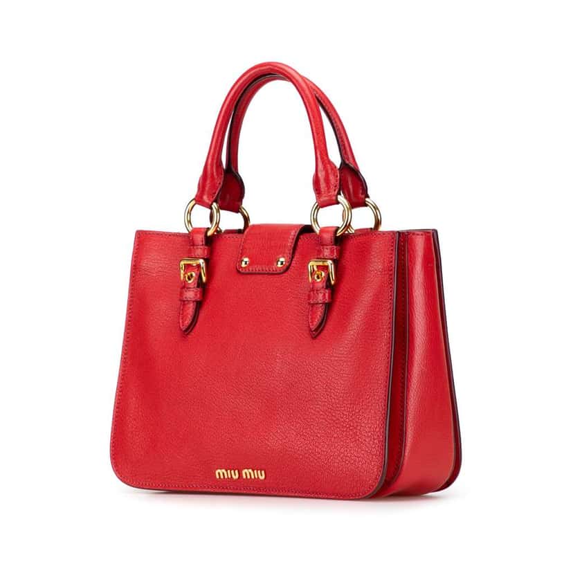 Miu Miu Goatskin Madras Satchel Red Leather Good condition - Back View