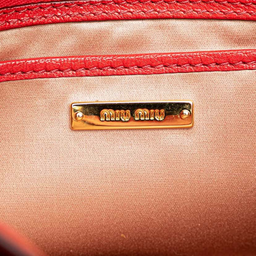Miu Miu Goatskin Madras Satchel Red Leather Good condition - Model View