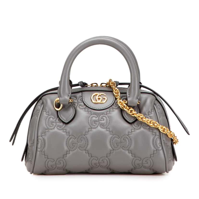 Gucci Mini GG Matelasse Leather Marmont Satchel Grey Leather Good condition - Front View